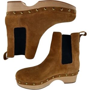 J. Crew‎ Suede Faux-fur Lined Wooden Clog Platform Chelsea Boots Size 7